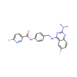 CN(C)c1nc(NCc2ccc(NC(=O)c3ccc(Cl)nc3)cc2)c2cc(I)ccc2n1 ZINC000142172266