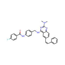 CN(C)c1nc(NCc2ccc(NC(=O)c3ccc(F)cc3)cc2)c2cc(/C=C\c3ccccc3)ccc2n1 ZINC001772614854