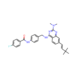 CN(C)c1nc(NCc2ccc(NC(=O)c3ccc(F)cc3)cc2)c2ccc(/C=C/C(C)(C)C)cc2n1 ZINC000145113255