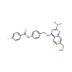 CN(C)c1nc(NCc2ccc(NC(=O)c3ccc(F)cc3)cc2)c2ccc(CN)cc2n1 ZINC000142114287