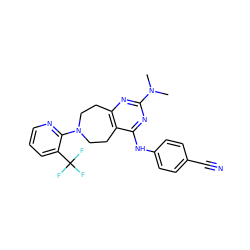 CN(C)c1nc2c(c(Nc3ccc(C#N)cc3)n1)CCN(c1ncccc1C(F)(F)F)CC2 ZINC000145043185