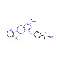 CN(C)c1nc2c(c(Nc3ccc(C(C)(C)C#N)cc3)n1)CCN(c1ncccc1C(F)(F)F)CC2 ZINC000144323394