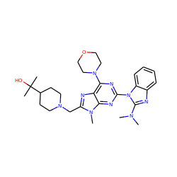 CN(C)c1nc2ccccc2n1-c1nc(N2CCOCC2)c2nc(CN3CCC(C(C)(C)O)CC3)n(C)c2n1 ZINC000095555655