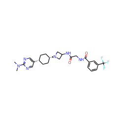 CN(C)c1ncc([C@H]2CC[C@@H](N3CC(NC(=O)CNC(=O)c4cccc(C(F)(F)F)c4)C3)CC2)cn1 ZINC000143357949