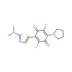 CN(C)c1ncc(C2=C(Cl)C(=O)C(N3CCCC3)=C(Cl)C2=O)s1 ZINC000000658524