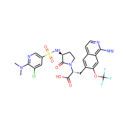 CN(C)c1ncc(S(=O)(=O)N[C@H]2CCN([C@H](Cc3cc4ccnc(N)c4cc3OC(F)(F)F)C(=O)O)C2=O)cc1Cl ZINC000142568164