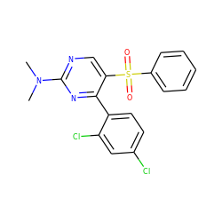 CN(C)c1ncc(S(=O)(=O)c2ccccc2)c(-c2ccc(Cl)cc2Cl)n1 ZINC000001402842