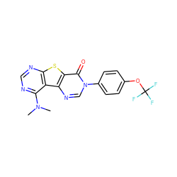 CN(C)c1ncnc2sc3c(=O)n(-c4ccc(OC(F)(F)F)cc4)cnc3c12 ZINC000095563257