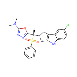 CN(C)c1nnc([C@](F)([C@H]2Cc3[nH]c4ccc(Cl)cc4c3C2)S(=O)(=O)c2ccccc2)o1 ZINC000040391658