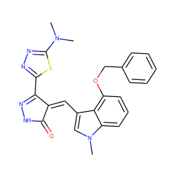 CN(C)c1nnc(C2=NNC(=O)/C2=C\c2cn(C)c3cccc(OCc4ccccc4)c23)s1 ZINC000073160968