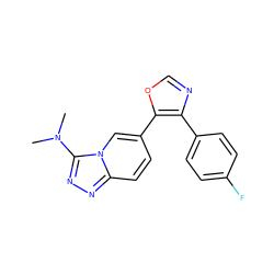 CN(C)c1nnc2ccc(-c3ocnc3-c3ccc(F)cc3)cn12 ZINC000014961264