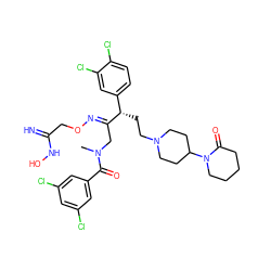 CN(C/C(=N\OCC(=N)NO)[C@@H](CCN1CCC(N2CCCCC2=O)CC1)c1ccc(Cl)c(Cl)c1)C(=O)c1cc(Cl)cc(Cl)c1 ZINC000027894730