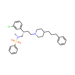 CN(C[C@@H](CCN1CCC(CCCc2ccccc2)CC1)c1cccc(Cl)c1)S(=O)(=O)c1ccccc1 ZINC000026503686