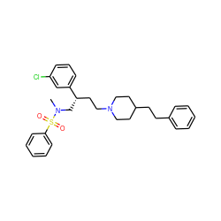 CN(C[C@@H](CCN1CCC(CCc2ccccc2)CC1)c1cccc(Cl)c1)S(=O)(=O)c1ccccc1 ZINC000026504044