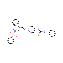 CN(C[C@@H](CCN1CCC(NC(=O)NCc2ccccc2)CC1)c1ccccc1)S(=O)(=O)c1ccccc1 ZINC000013479396