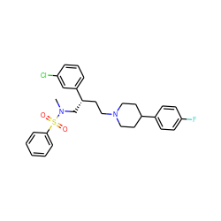 CN(C[C@@H](CCN1CCC(c2ccc(F)cc2)CC1)c1cccc(Cl)c1)S(=O)(=O)c1ccccc1 ZINC000026498532