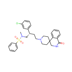 CN(C[C@@H](CCN1CCC2(CC1)CNC(=O)c1ccccc12)c1cccc(Cl)c1)S(=O)(=O)c1ccccc1 ZINC000026500192