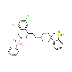 CN(C[C@@H](CCN1CCC2(CC1)CS(=O)(=O)c1ccccc12)c1cc(Cl)cc(Cl)c1)S(=O)(=O)c1ccccc1 ZINC000026642276