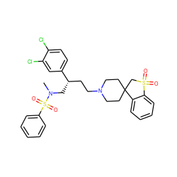 CN(C[C@@H](CCN1CCC2(CC1)CS(=O)(=O)c1ccccc12)c1ccc(Cl)c(Cl)c1)S(=O)(=O)c1ccccc1 ZINC000026578133