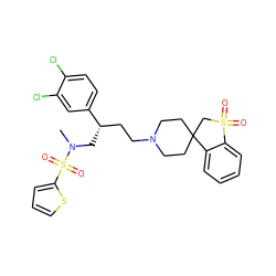 CN(C[C@@H](CCN1CCC2(CC1)CS(=O)(=O)c1ccccc12)c1ccc(Cl)c(Cl)c1)S(=O)(=O)c1cccs1 ZINC000026580315