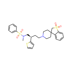 CN(C[C@@H](CCN1CCC2(CC1)CS(=O)(=O)c1ccccc12)c1cccs1)S(=O)(=O)c1ccccc1 ZINC000026652402