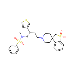 CN(C[C@@H](CCN1CCC2(CC1)CS(=O)(=O)c1ccccc12)c1ccsc1)S(=O)(=O)c1ccccc1 ZINC000026643381