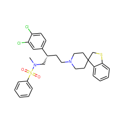 CN(C[C@@H](CCN1CCC2(CC1)CSc1ccccc12)c1ccc(Cl)c(Cl)c1)S(=O)(=O)c1ccccc1 ZINC000026578638