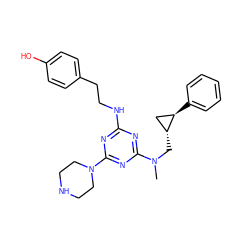 CN(C[C@@H]1C[C@H]1c1ccccc1)c1nc(NCCc2ccc(O)cc2)nc(N2CCNCC2)n1 ZINC000013492575