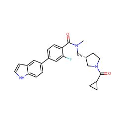 CN(C[C@@H]1CCN(C(=O)C2CC2)C1)C(=O)c1ccc(-c2ccc3[nH]ccc3c2)cc1F ZINC000206685828