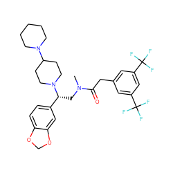 CN(C[C@H](c1ccc2c(c1)OCO2)N1CCC(N2CCCCC2)CC1)C(=O)Cc1cc(C(F)(F)F)cc(C(F)(F)F)c1 ZINC000027442298