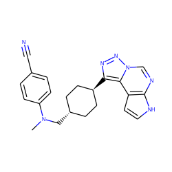 CN(C[C@H]1CC[C@H](c2nnn3cnc4[nH]ccc4c23)CC1)c1ccc(C#N)cc1 ZINC001772620263