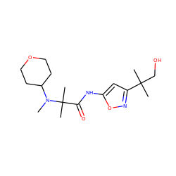 CN(C1CCOCC1)C(C)(C)C(=O)Nc1cc(C(C)(C)CO)no1 ZINC000141825382