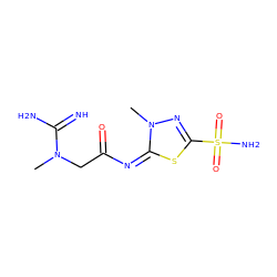 CN(CC(=O)/N=c1/sc(S(N)(=O)=O)nn1C)C(=N)N ZINC000013800585