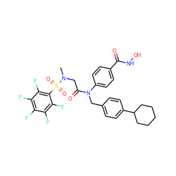 CN(CC(=O)N(Cc1ccc(C2CCCCC2)cc1)c1ccc(C(=O)NO)cc1)S(=O)(=O)c1c(F)c(F)c(F)c(F)c1F ZINC000103251494