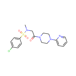 CN(CC(=O)N1CCN(c2ccccn2)CC1)S(=O)(=O)c1ccc(Cl)cc1 ZINC000018221734