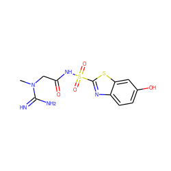 CN(CC(=O)NS(=O)(=O)c1nc2ccc(O)cc2s1)C(=N)N ZINC000027196952