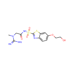 CN(CC(=O)NS(=O)(=O)c1nc2ccc(OCCO)cc2s1)C(=N)N ZINC000027196946