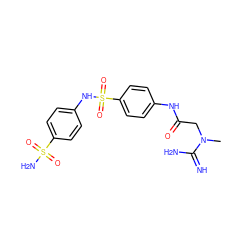 CN(CC(=O)Nc1ccc(S(=O)(=O)Nc2ccc(S(N)(=O)=O)cc2)cc1)C(=N)N ZINC000013800596