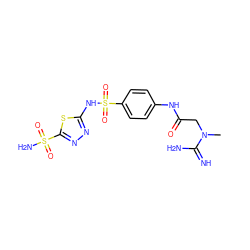 CN(CC(=O)Nc1ccc(S(=O)(=O)Nc2nnc(S(N)(=O)=O)s2)cc1)C(=N)N ZINC000013800591