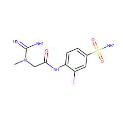 CN(CC(=O)Nc1ccc(S(N)(=O)=O)cc1I)C(=N)N ZINC000013800574