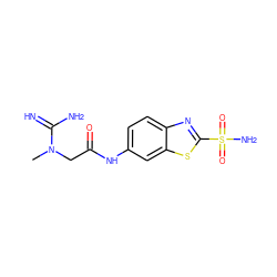 CN(CC(=O)Nc1ccc2nc(S(N)(=O)=O)sc2c1)C(=N)N ZINC000013800603