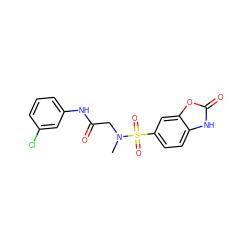 CN(CC(=O)Nc1cccc(Cl)c1)S(=O)(=O)c1ccc2[nH]c(=O)oc2c1 ZINC000009688668