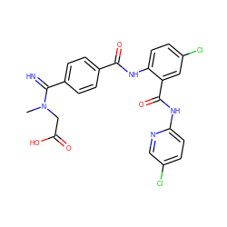 CN(CC(=O)O)C(=N)c1ccc(C(=O)Nc2ccc(Cl)cc2C(=O)Nc2ccc(Cl)cn2)cc1 ZINC000036126767