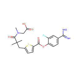 CN(CC(=O)O)C(=O)C(C)(C)Cc1ccc(C(=O)Oc2ccc(C(=N)N)cc2F)s1 ZINC000261134906