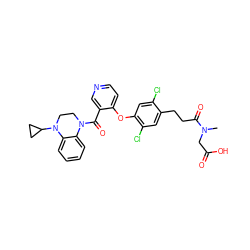 CN(CC(=O)O)C(=O)CCc1cc(Cl)c(Oc2ccncc2C(=O)N2CCN(C3CC3)c3ccccc32)cc1Cl ZINC000207977178