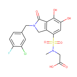 CN(CC(=O)O)S(=O)(=O)c1cc(O)c(O)c2c1CN(Cc1ccc(F)c(Cl)c1)C2=O ZINC000095557853