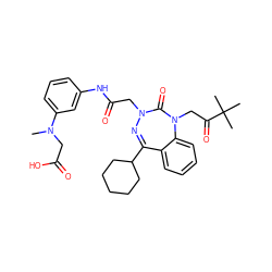 CN(CC(=O)O)c1cccc(NC(=O)CN2N=C(C3CCCCC3)c3ccccc3N(CC(=O)C(C)(C)C)C2=O)c1 ZINC000028655834