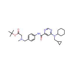 CN(CC(=O)OC(C)(C)C)Cc1ccc(NC(=O)c2cc(N(CC3CC3)C3CCCCC3)ncn2)cc1 ZINC000144271133