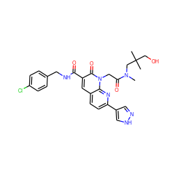 CN(CC(C)(C)CO)C(=O)Cn1c(=O)c(C(=O)NCc2ccc(Cl)cc2)cc2ccc(-c3cn[nH]c3)nc21 ZINC001772586955