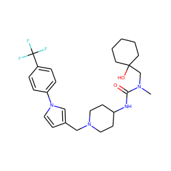 CN(CC1(O)CCCCC1)C(=O)NC1CCN(Cc2ccn(-c3ccc(C(F)(F)F)cc3)c2)CC1 ZINC000043015548